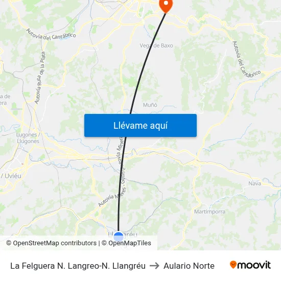 La Felguera N. Langreo-N. Llangréu to Aulario Norte map
