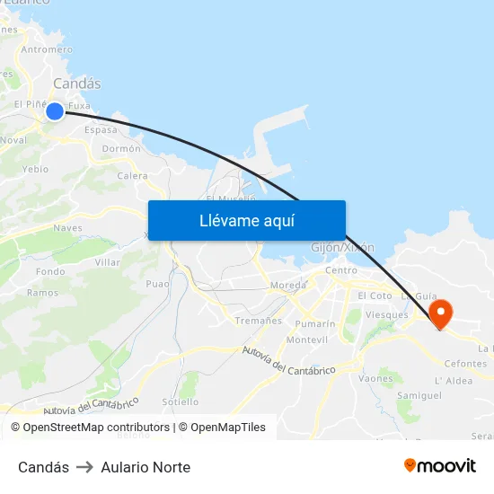 Candás to Aulario Norte map