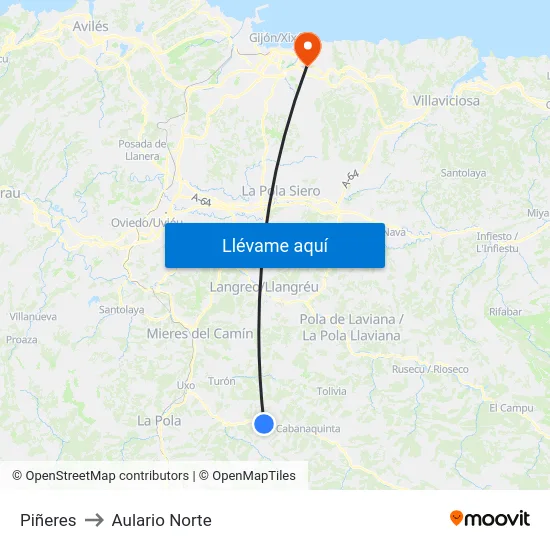 Piñeres to Aulario Norte map