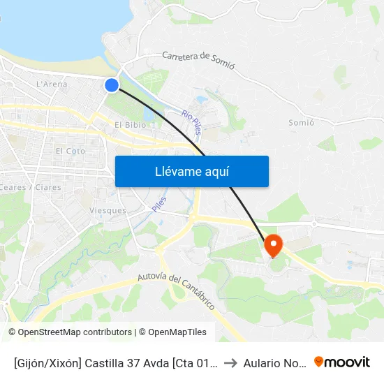 [Gijón/Xixón]  Castilla 37 Avda [Cta 01550] to Aulario Norte map