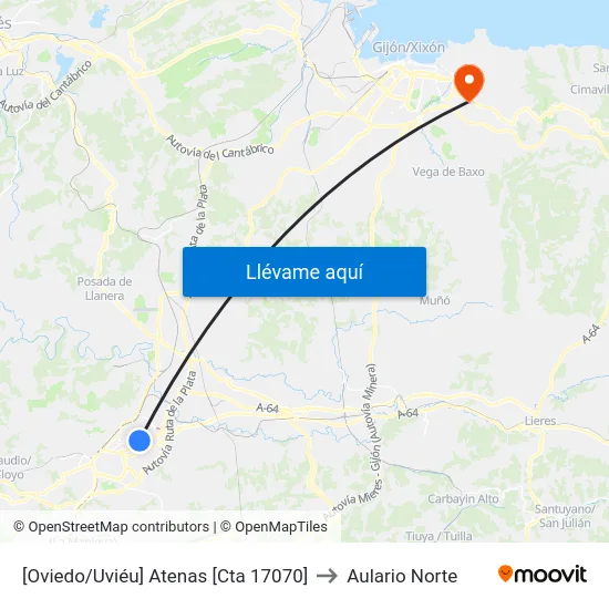 [Oviedo/Uviéu]  Atenas [Cta 17070] to Aulario Norte map