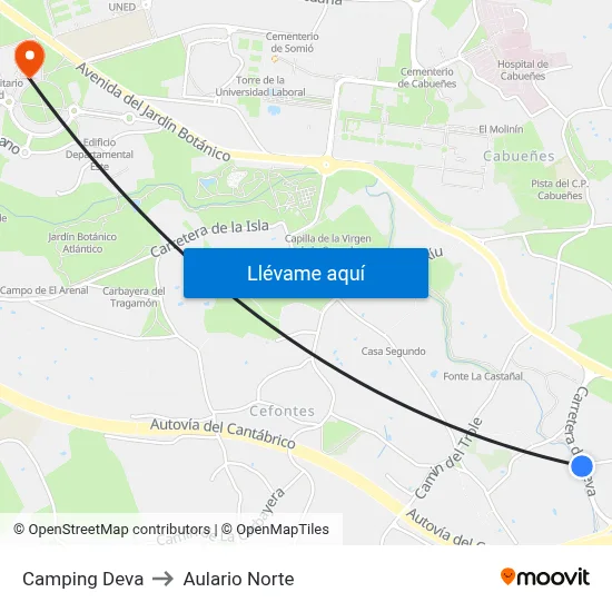 Camping Deva to Aulario Norte map