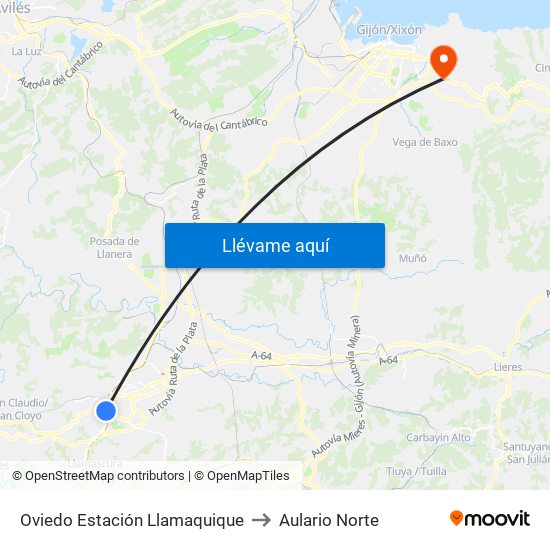 Oviedo Estación Llamaquique to Aulario Norte map