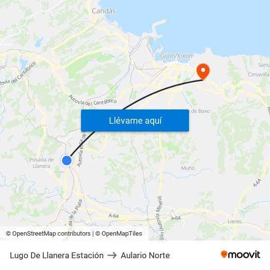 Lugo De Llanera Estación to Aulario Norte map