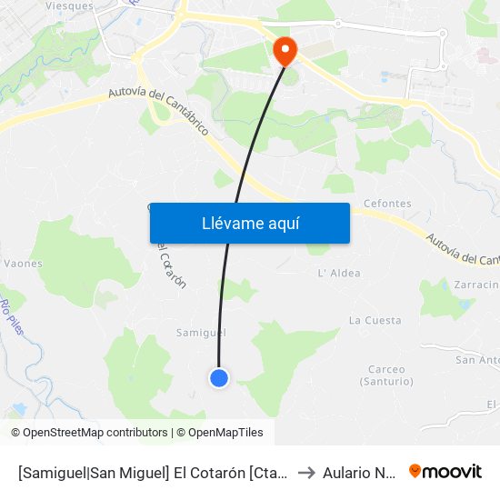[Samiguel|San Miguel]  El Cotarón [Cta 18579] to Aulario Norte map
