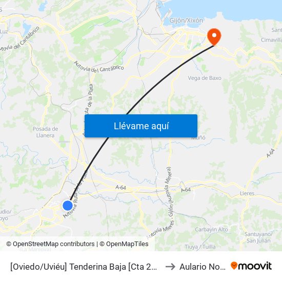 [Oviedo/Uviéu]  Tenderina Baja [Cta 20818] to Aulario Norte map