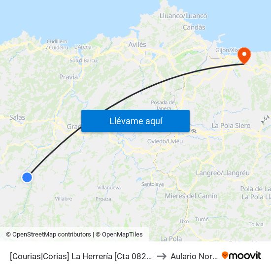 [Courias|Corias]  La Herrería [Cta 08217] to Aulario Norte map