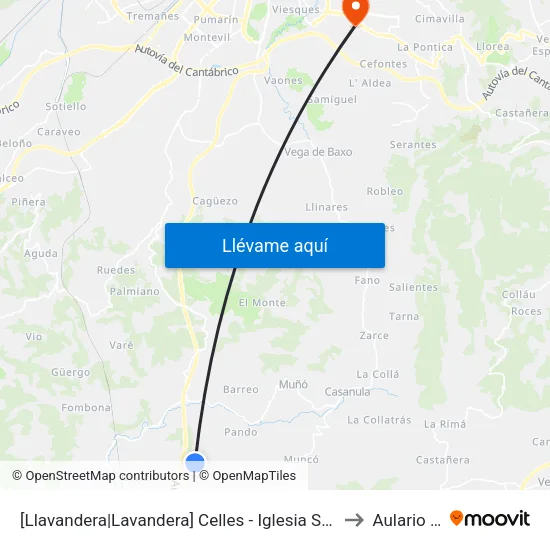 [Llavandera|Lavandera]  Celles - Iglesia Santianes [Cta 15701] to Aulario Norte map