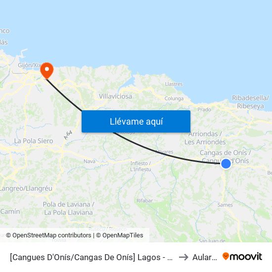 [Cangues D'Onís/Cangas De Onís]  Lagos - Estación Bus Cangas De Onís [Cta 21419] to Aulario Norte map