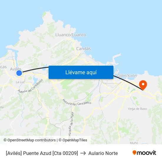 [Avilés]  Puente Azud [Cta 00209] to Aulario Norte map