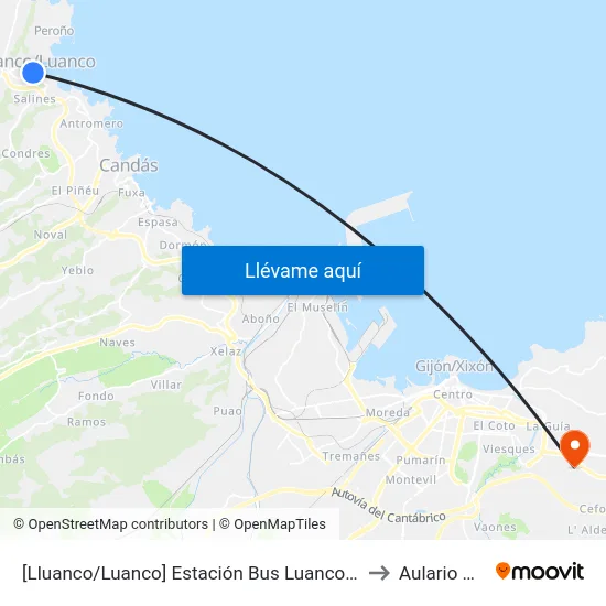 [Lluanco/Luanco]  Estación Bus Luanco [Cta 00299] to Aulario Norte map