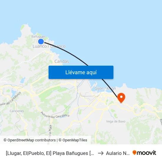 [Llugar, El|Pueblo, El]  Playa Bañugues [Cta 00337] to Aulario Norte map