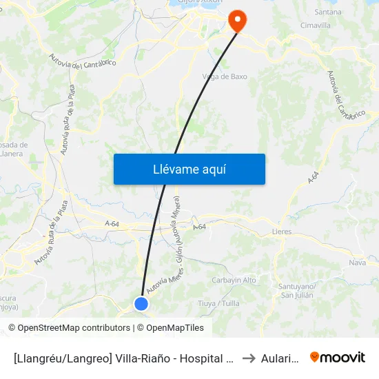 [Llangréu/Langreo]  Villa-Riaño - Hospital Valle Del Nalón [Cta 00399] to Aulario Norte map