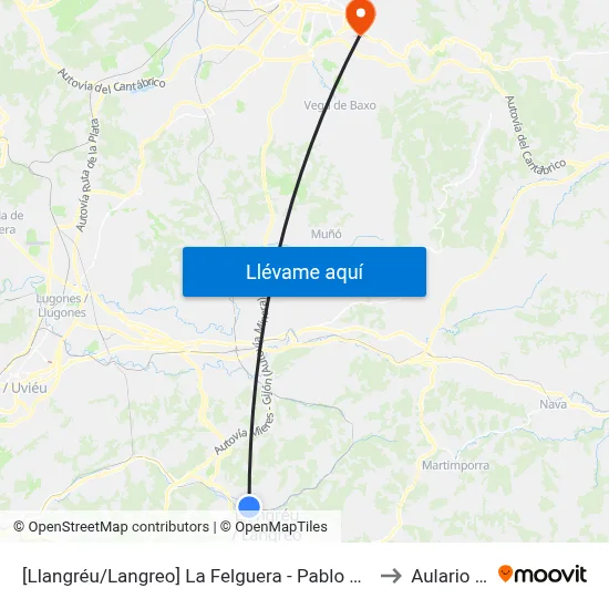 [Llangréu/Langreo]  La Felguera - Pablo Picasso [Cta 00414] to Aulario Norte map