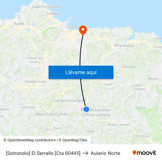 [Sotrondio]  El Serrallo [Cta 00445] to Aulario Norte map