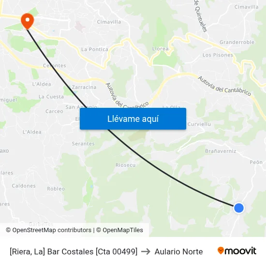 [Riera, La]  Bar Costales [Cta 00499] to Aulario Norte map