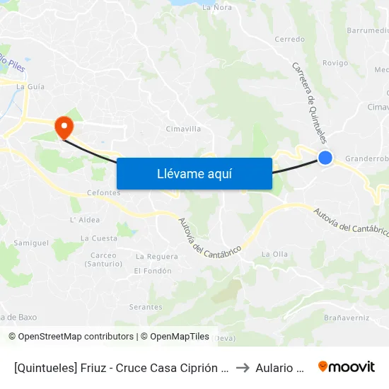 [Quintueles]  Friuz - Cruce Casa Ciprión [Cta 00542] to Aulario Norte map