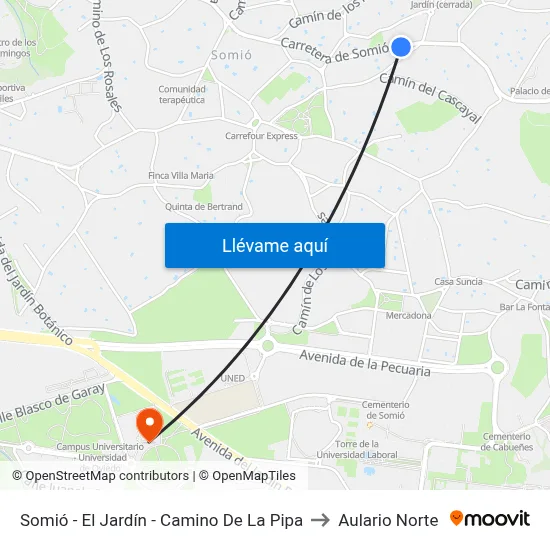 Somió - El Jardín - Camino De La Pipa to Aulario Norte map