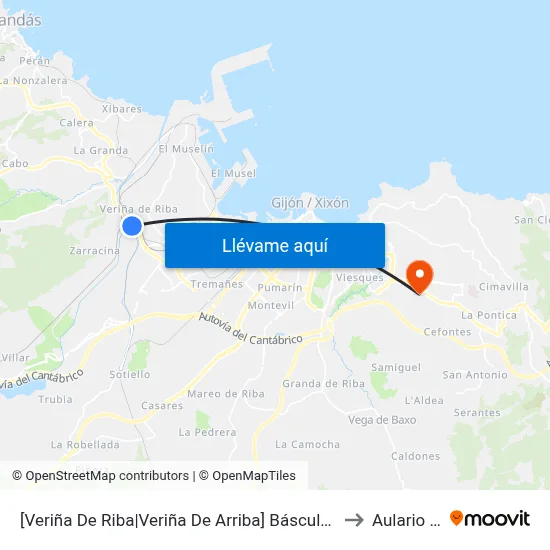 [Veriña De Riba|Veriña De Arriba]  Báscula Veriña [Cta 00576] to Aulario Norte map