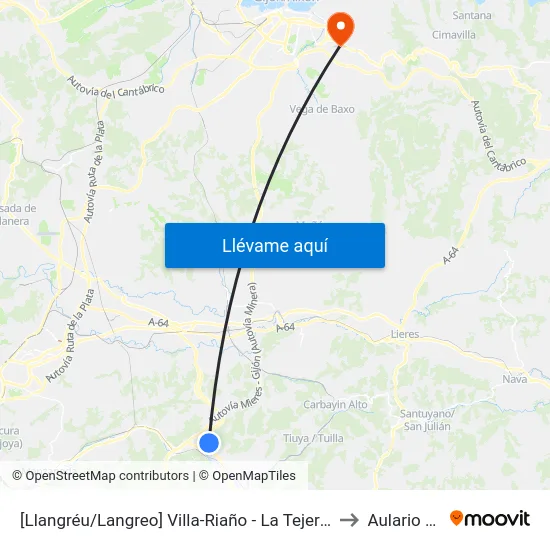 [Llangréu/Langreo]  Villa-Riaño - La Tejerona [Cta 00764] to Aulario Norte map
