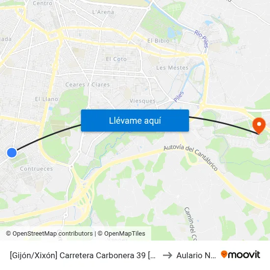 [Gijón/Xixón]  Carretera Carbonera 39 [Cta 00789] to Aulario Norte map