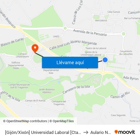 [Gijón/Xixón]  Universidad Laboral [Cta 00792] to Aulario Norte map
