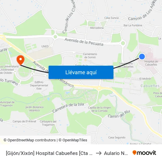 [Gijón/Xixón]  Hospital Cabueñes [Cta 00796] to Aulario Norte map
