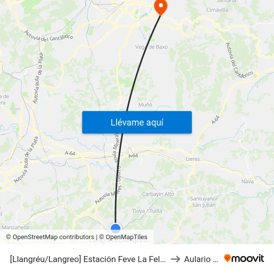 [Llangréu/Langreo]  Estación Feve La Felguera [Cta 00815] to Aulario Norte map