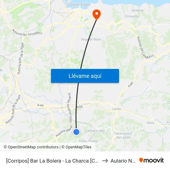[Corripos]  Bar La Bolera - La Charca [Cta 00874] to Aulario Norte map