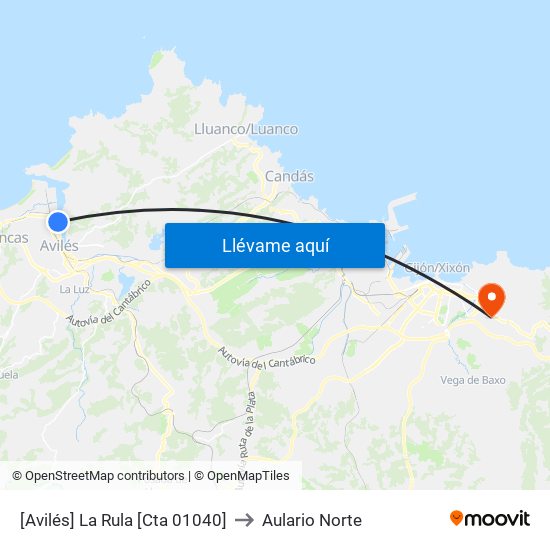 [Avilés]  La Rula [Cta 01040] to Aulario Norte map