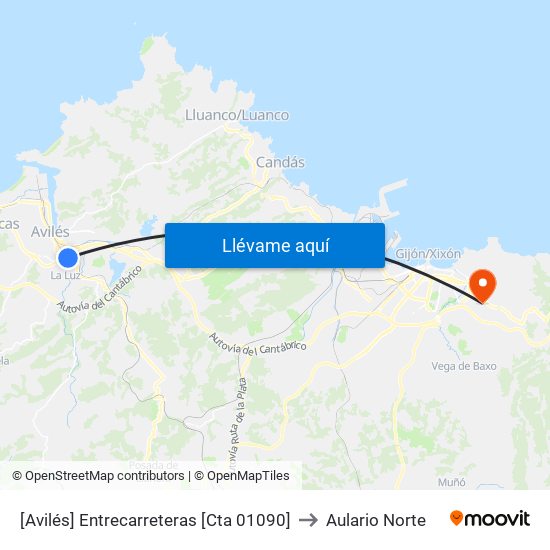 [Avilés]  Entrecarreteras [Cta 01090] to Aulario Norte map