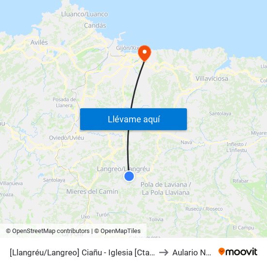 [Llangréu/Langreo]  Ciañu - Iglesia [Cta 01119] to Aulario Norte map