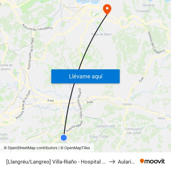 [Llangréu/Langreo]  Villa-Riaño - Hospital Valle Del Nalón [Cta 01251] to Aulario Norte map