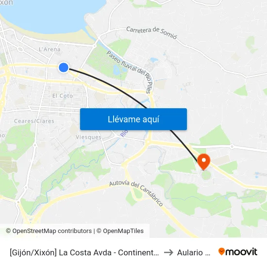 [Gijón/Xixón]  La Costa Avda - Continental [Cta 01552] to Aulario Norte map