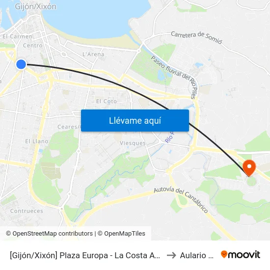 [Gijón/Xixón]  Plaza Europa - La Costa Avda [Cta 01555] to Aulario Norte map