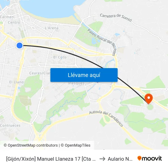 [Gijón/Xixón]  Manuel Llaneza 17 [Cta 01557] to Aulario Norte map