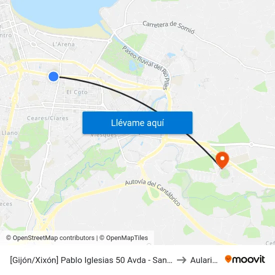 [Gijón/Xixón]  Pablo Iglesias 50 Avda - Sanatorio El Carmen [Cta 01558] to Aulario Norte map