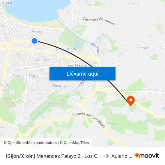 [Gijón/Xixón]  Menéndez Pelayo 2 - Los Campos [Cta 01559] to Aulario Norte map