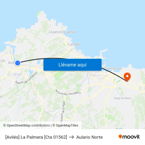 [Avilés]  La Palmera [Cta 01562] to Aulario Norte map