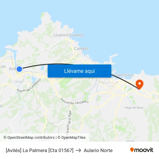 [Avilés]  La Palmera [Cta 01567] to Aulario Norte map
