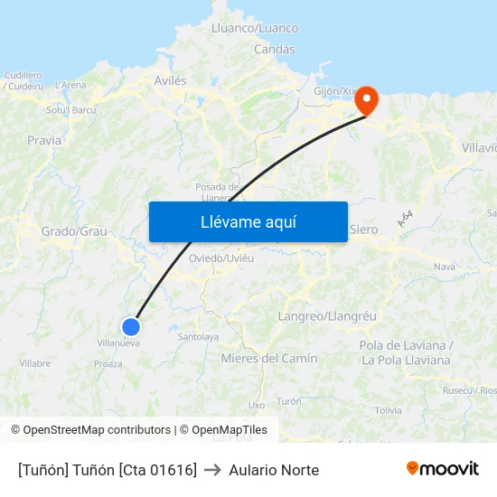 [Tuñón]  Tuñón [Cta 01616] to Aulario Norte map
