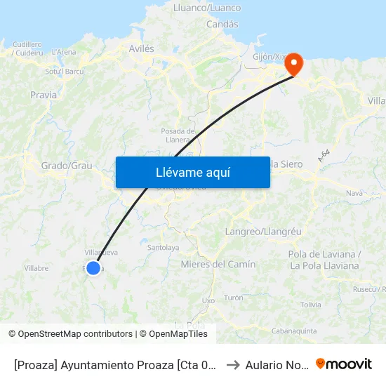 [Proaza]  Ayuntamiento Proaza [Cta 01622] to Aulario Norte map