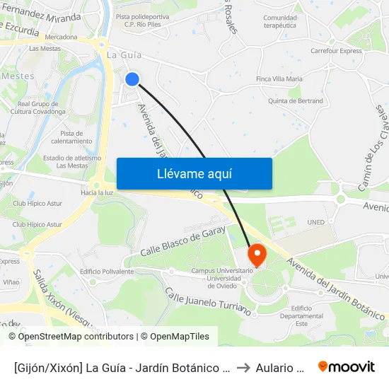 [Gijón/Xixón]  La Guía - Jardín Botánico [Cta 01900] to Aulario Norte map