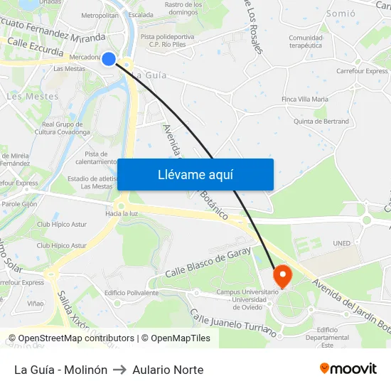 La Guía - Molinón to Aulario Norte map