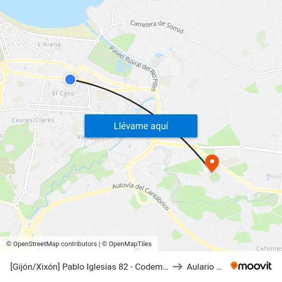 [Gijón/Xixón]  Pablo Iglesias 82 - Codema [Cta 01903] to Aulario Norte map