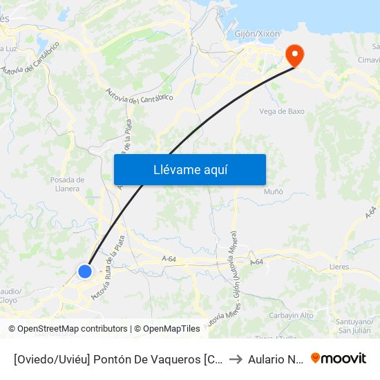 [Oviedo/Uviéu]  Pontón De Vaqueros [Cta 02056] to Aulario Norte map