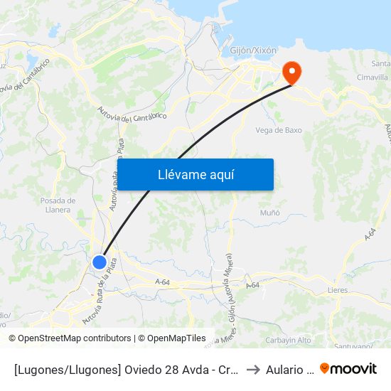 [Lugones/Llugones]  Oviedo 28 Avda - Cruce Viejo [Cta 02075] to Aulario Norte map