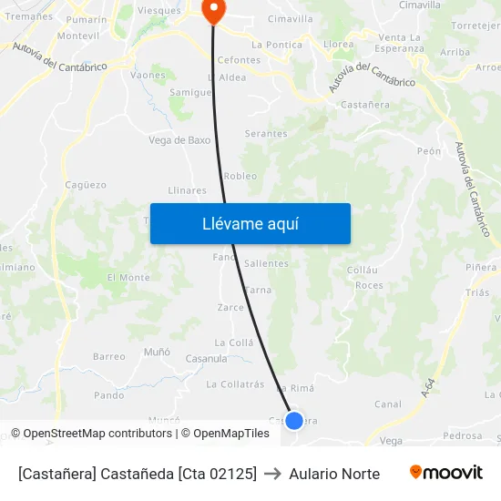[Castañera]  Castañeda [Cta 02125] to Aulario Norte map