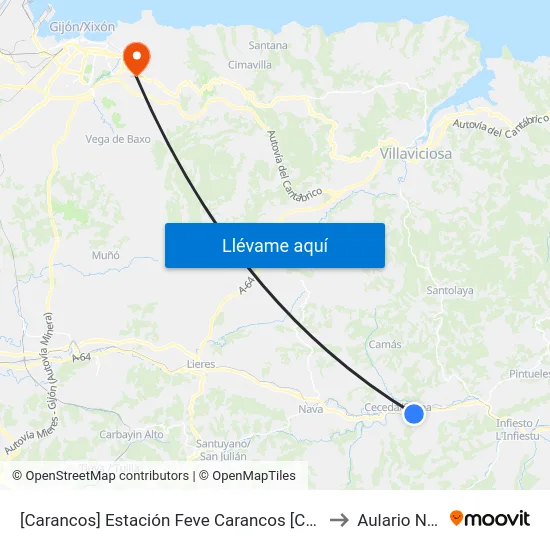 [Carancos]  Estación Feve Carancos [Cta 02160] to Aulario Norte map
