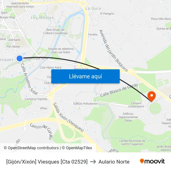 [Gijón/Xixón]  Viesques [Cta 02529] to Aulario Norte map